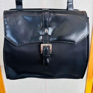 Vintage Etienne Aigner Black Leather‎ Trim Nylon Fabric Shoulder Bag Purse